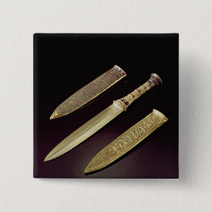 Gold dagger and sheath 2 inch square button