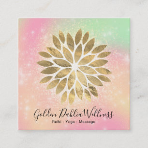 *~* Gold Dahlia Pastel Peach Yellow Green AP2 Square Business Card