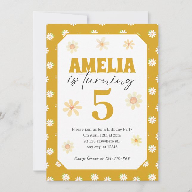 Gold Daisy Anniversaire Fête Invitation N'importe  (Devant)