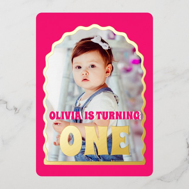 Gold Daisy ONE First Birthday Party Photo (Front)