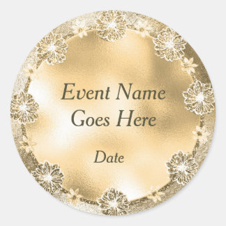 Gold Daisy Template Back Customize Classic Round Sticker