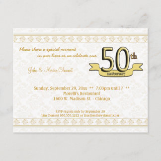 Gold Damask 50th Anniversary Celebration Invite