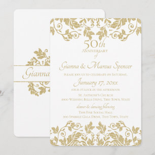 Gold Damask 50th Anniversary Invitation