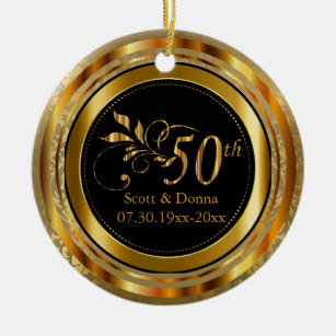 Gold Damask 50th Wedding Anniversary Ceramic Ornament