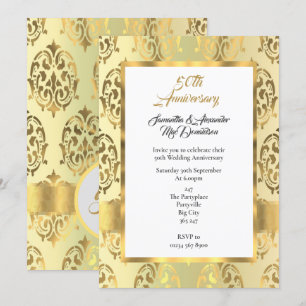 Gold damask 50th wedding anniversary invitation