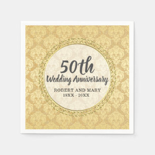 Gold Damask 50th Wedding Anniversary Napkin