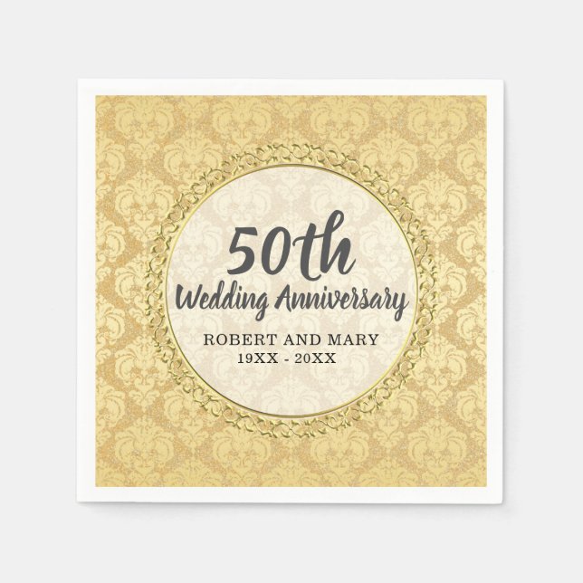 Gold Damask 50th Wedding Anniversary Napkin (Front)