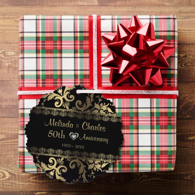 Gold Damask And Lace Wedding Anniversary  Ornament Card (Insitu (Gift))