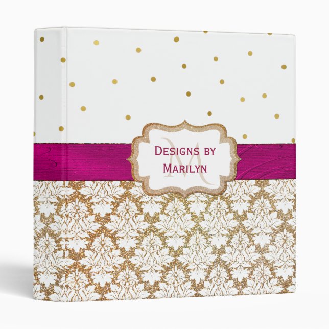 Gold Damask and Polka Dot Custom Binder (Front/Spine)