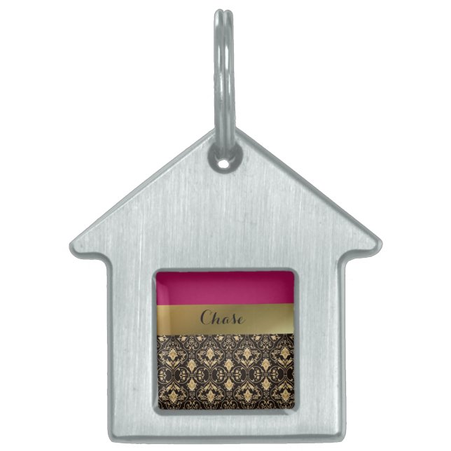 Gold Damask and Red Pet House Tag (Front)