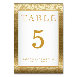 Gold Damask and White - Table Card