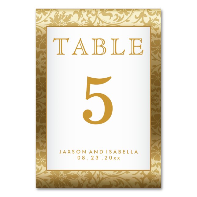 Gold Damask and White - Table Card (Front)