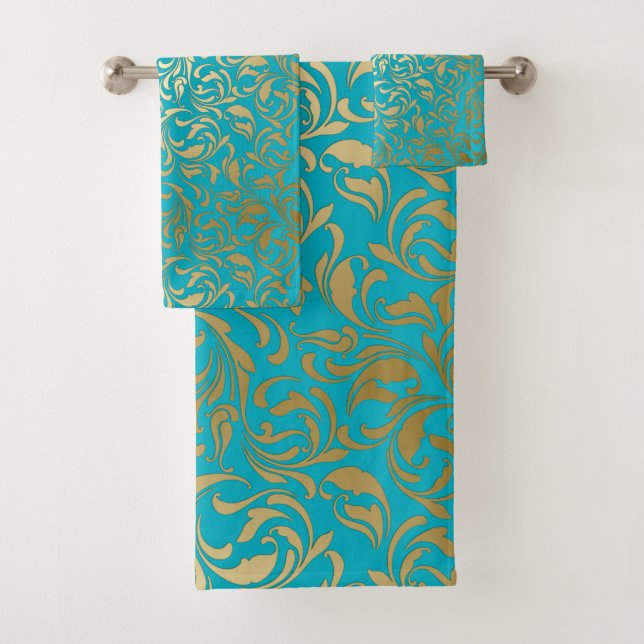 Gold Damask Bath Towel Set (Insitu)