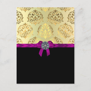 Gold damask & black personalized postcard