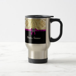 Gold damask & black personalized travel mug