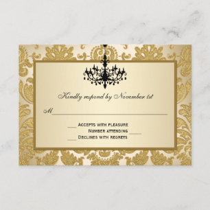 Gold Damask, Chandelier Mariage Carte de réponse
