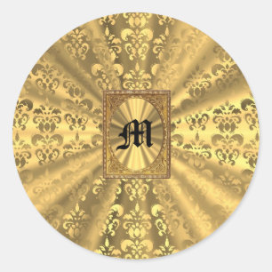 Gold damask classic round sticker