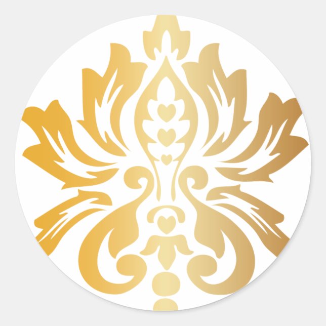 Gold Damask Custom Classic Round Sticker (Front)