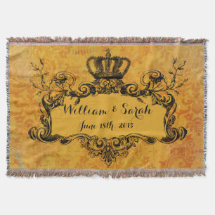 Gold Damask Custom Wedding Royal Crown Throw Blanket