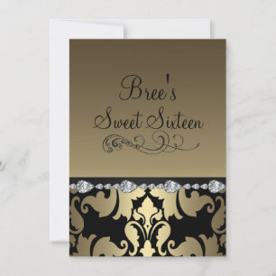 Gold Damask & Diamond Image Sweet 16 Invitation