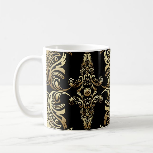 Gold Damask, Floral Arabesque Pattern. Coffee Mug (Left)
