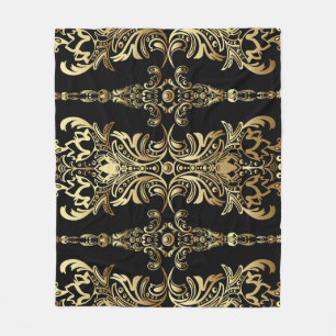 Gold Damask, Floral Arabesque Pattern. Fleece Blanket