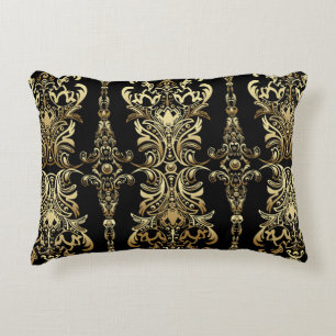 Gold damask floral seamless pattern with arabesque accent pillow