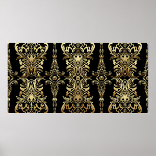 Gold damask floral seamless pattern with arabesque poster