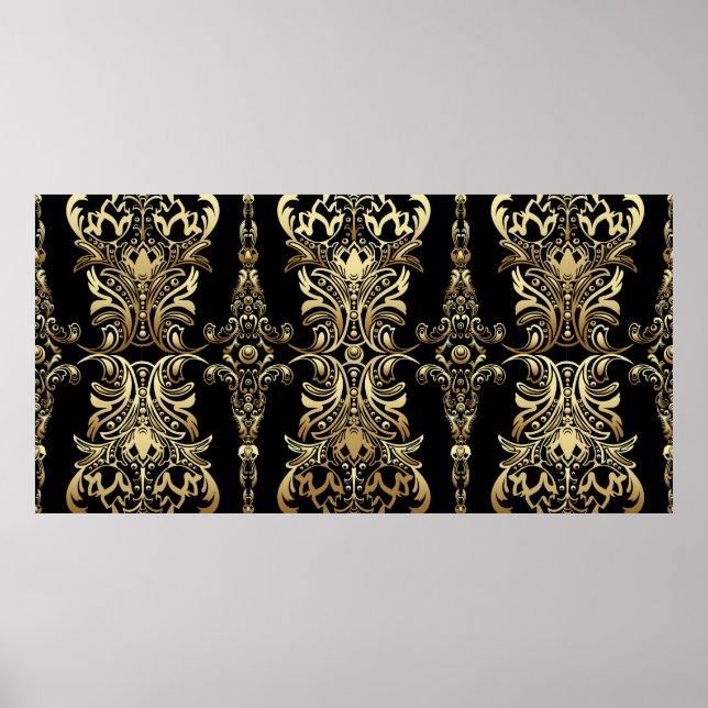 Gold damask floral seamless pattern with arabesque poster (Front)