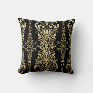 Gold damask floral seamless pattern with arabesque throw pillow