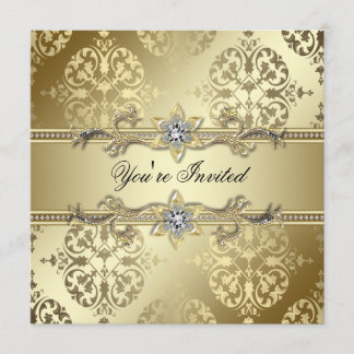 Gold Damask Gold Party Invitation