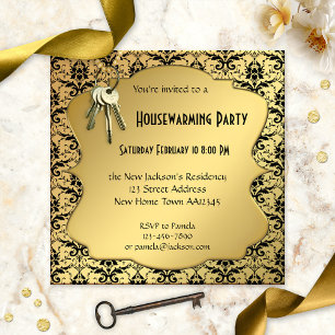 Gold & Damask Housewarming Party Invitation