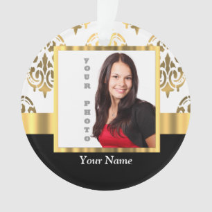 Gold damask instagram photo template ornament