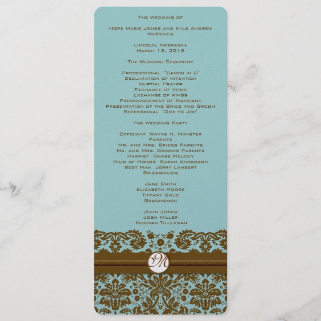 Gold Damask Monogramme Programme de mariage (Devant)