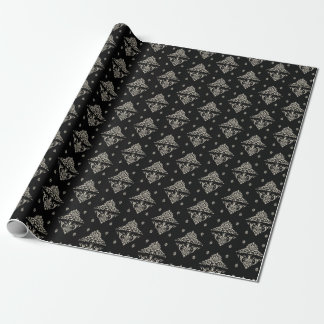 Gold Damask on Black Victorian inspired Wrapping Paper