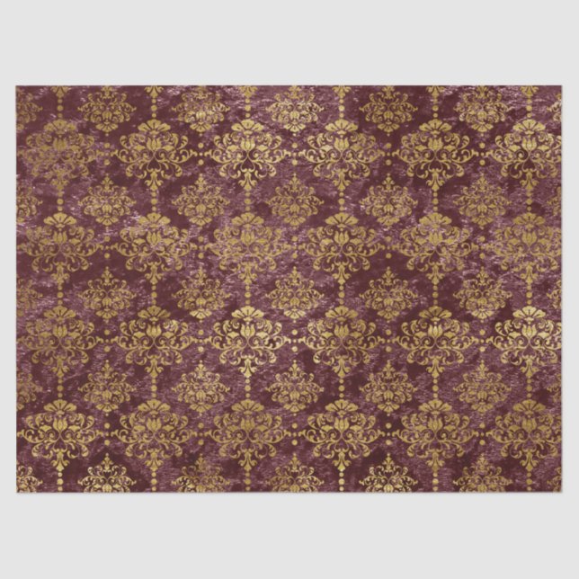 Gold Damask on Burgundy Background Decoupage Tissue Paper (Front)