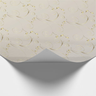 Gold Damask on White Gold   Wedding Wrapping Paper