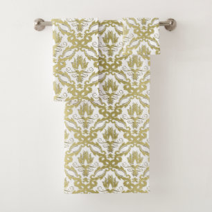 Gold Damask On White or Any Colour Towel Set
