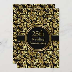 Gold Damask Over Black Background Invitation