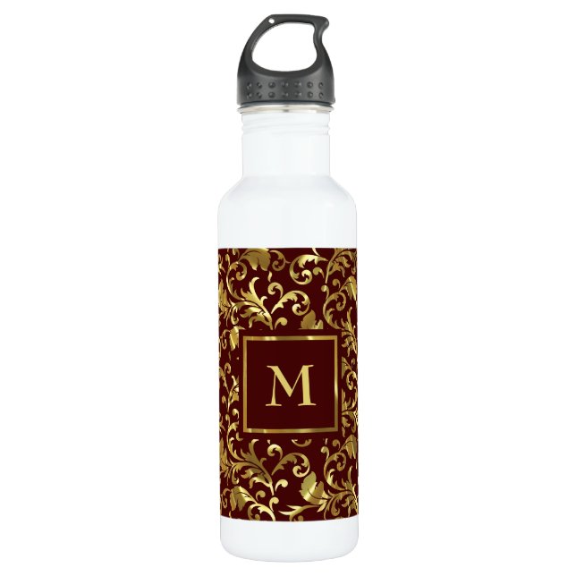 Gold Damask Pattern 710 Ml Water Bottle (Front)