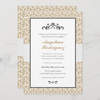 Gold Damask Pattern Photo Graduation Invitation