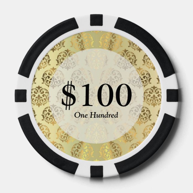 Gold damask pattern poker chips (Front)