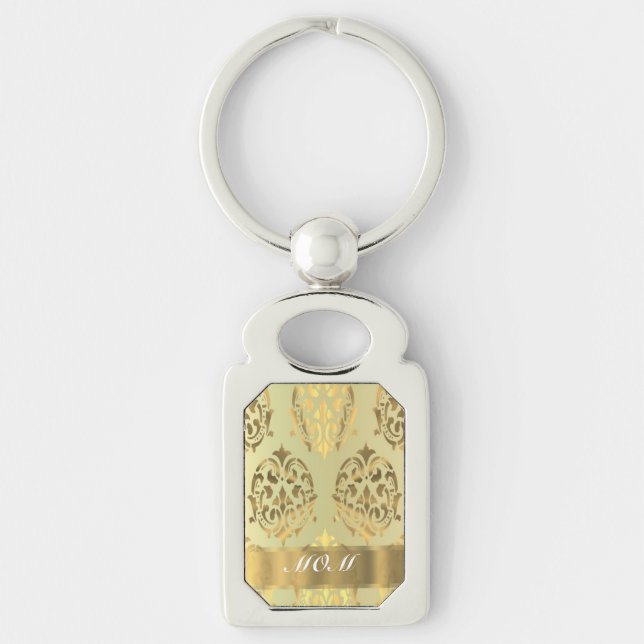 Gold damask personalized mother keychain (Front)