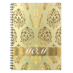 Gold damask personalized mother notebook