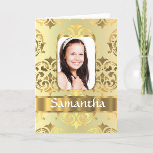 Gold damask photo border card