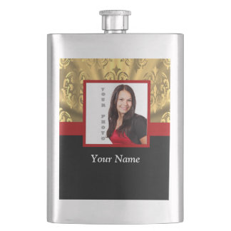 gold damask photo template hip flask