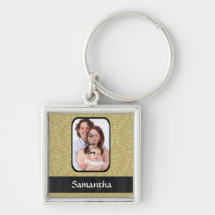 Gold damask photo template keychain