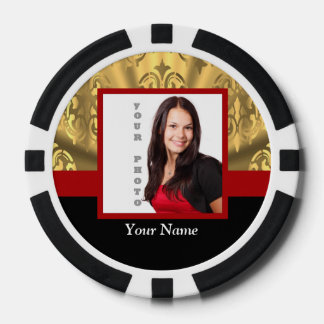 Gold damask photo template poker chips