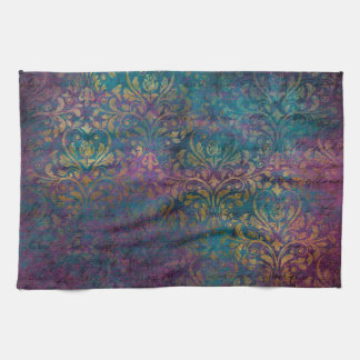 Gold Damask Purple Pink Teal Kitchen Towel