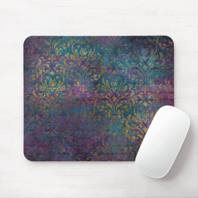Gold Damask Purple Pink Teal Mouse Pad (With Mouse)
